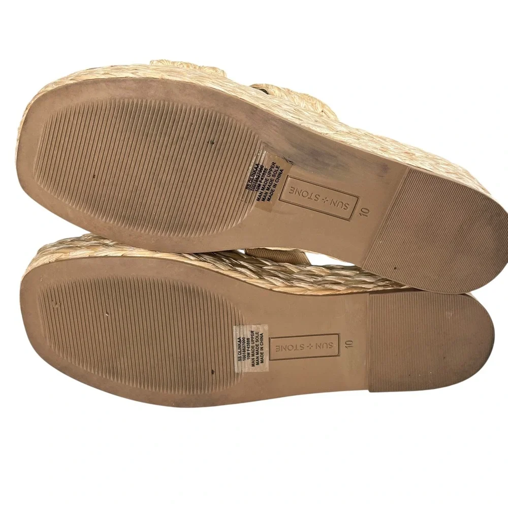 Sun‎ Stone Women's Platform Wedge Sandals Raffia Double Strap Slides Size 10